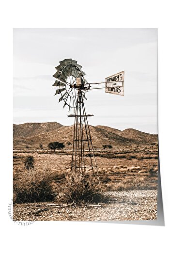 Postifull Rustic Unframed Poster, Scandinavian Brown Painting, No:158 Windmill Photo, Vertical