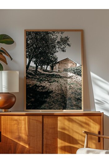 Postifull Rustic Unframed Poster, Scandinavian Brown Painting, No:182 Home under Tree Photo, Vertical