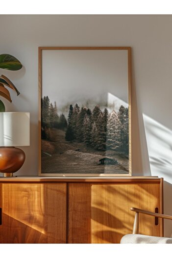 Postifull Rustic Unframed Poster, Scandinavian Brown Painting, No:145 Forest and Fog Photo, Vertical