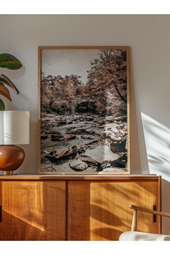 Postifull Rustic Unframed Poster, Scandinavian Brown Painting, No:411 River and Trees Photo, Horizontal