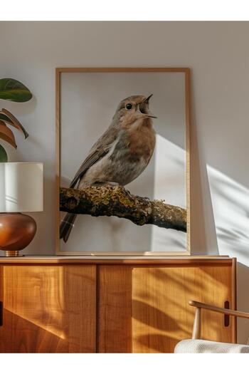 Postifull Rustic Unframed Poster, Scandinavian Brown Painting, No:432 Bird Photo