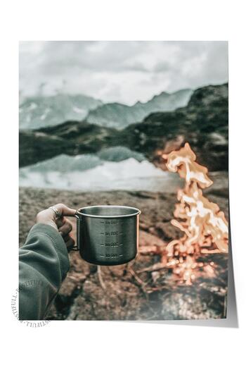 Postifull Rustic Unframed Poster, Scandinavian Brown Painting, No:193 Coffee and Mountain Landscape Photo, Vertical
