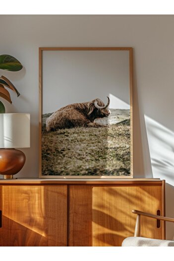 Postifull Rustic Unframed Poster, Scandinavian Brown Painting, No:445 Lying Cow Photo