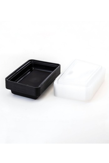 HIC 12-Piece Rectangular Disposable Food Container With Lid Black 22x15.5x4.5cm