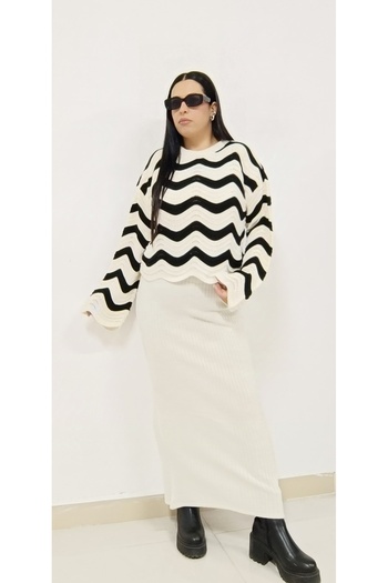 AKŞEN GİYİM Women's Zigzag Print Sweater and Sleeveless Dress - 38-44 Sizes Knitwear Set
