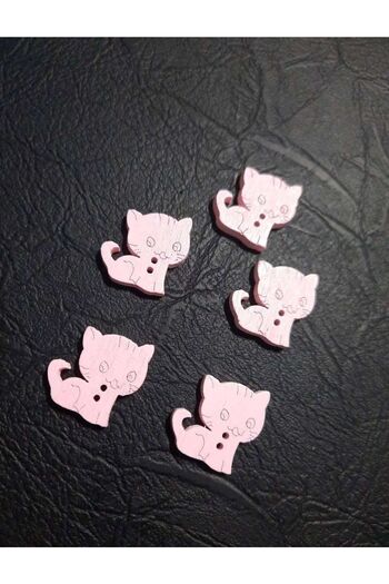 İMREN AKSESUAR Pink Button with 1.5 cm Cat Figure - 8 Pieces, 1 Pack