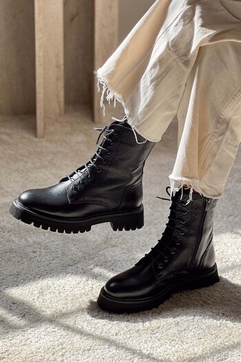 NİŞANTAŞI SHOES Γυναικείες μπότες Tempest Μαύρες Γνήσιες Δερμάτινες Γόβες με κορδόνια