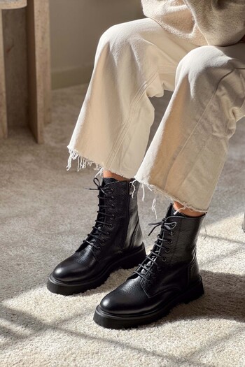 NİŞANTAŞI SHOES Γυναικείες μπότες Tempest Μαύρες Γνήσιες Δερμάτινες Γόβες με κορδόνια