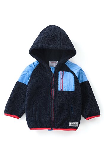 Babyhug Babyhug Woven Full Sleeves Jacket with Hood Solid Colour - Navy Blue