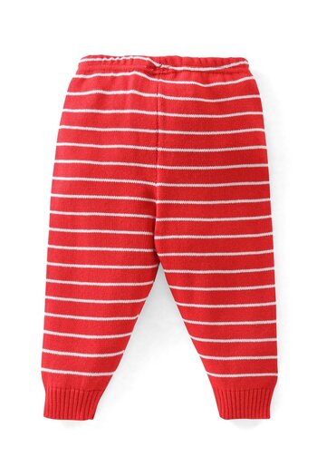 Babyhug Babyhug  Acrylic Knit Full Length Fleece & Woollen Pants Stripes - Red