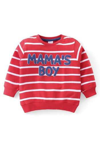 Babyhug Babyhug Cotton Knit Full Sleeves Striped T-Shirt & Lounge Pants Set With Text Print - Red & Blue