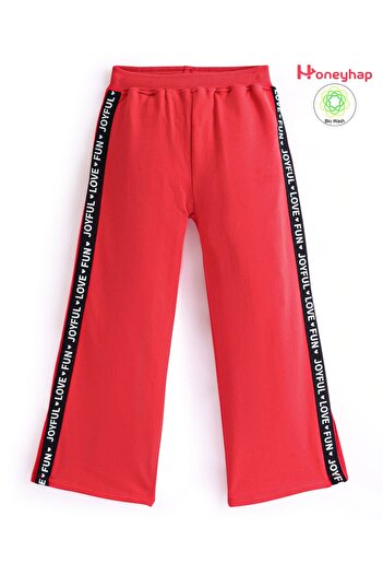 Honeyhap Honeyhap Premium Cotton Looper Printed Full Length Lounge Pants with Bio Finish - Flame Scarlet