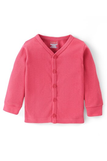 Babyhug Babyhug Cotton Full Sleeves Front Open Thermal Vest & Pants - Coral