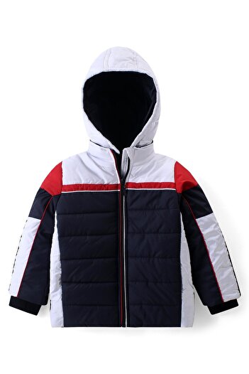 Babyhug Babyhug Full Sleeves Colour Block Padded Jacket With Detachable Hood - Red & Navy Blue
