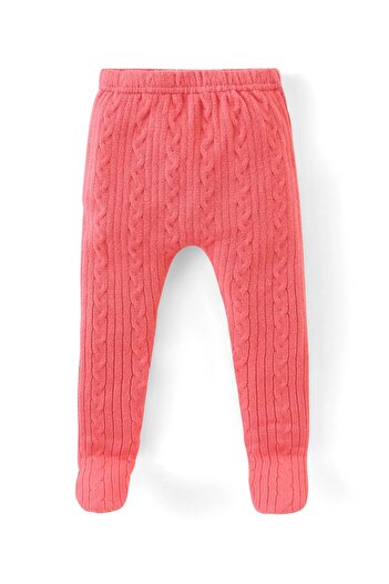 Babyhug Babyhug Acrylic Knit Footed Woolen Pant with Cable Knit Design - Pink