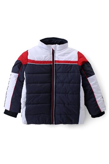 Babyhug Babyhug Full Sleeves Colour Block Padded Jacket With Detachable Hood - Red & Navy Blue