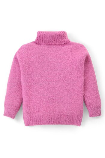 Babyhug Babyhug Knit Full Sleeves Solid Colour Turtleneck Sweater with Star Applique - Pink