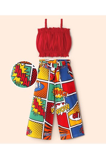 Ollington St. Ollington St. 100% Cotton Sleeveless Top and Comics Printed Culottes - Red