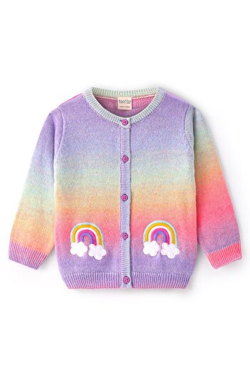 Bonfino Bonfino Knit Full Sleeves Cardigan with Rainbow Design - Multicolour