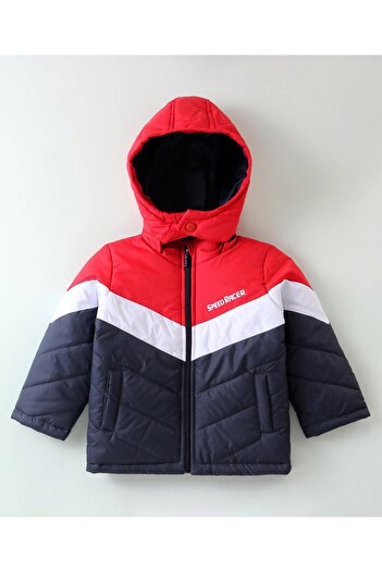 Babyhug Babyhug Woven Full Sleeves Jacket with Removable Hoods - Red & Navy