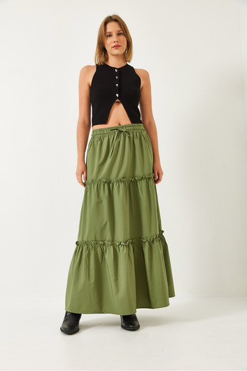 Bianco Lucci Women's Elastic Waist Flounce Flared Skirt E1001 60261272
