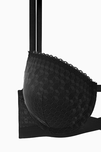 Wonna Sutien decoltat din dantelă cu detaliu cruce din cauciuc - Double Push Up - Moda - 2510 - Negru