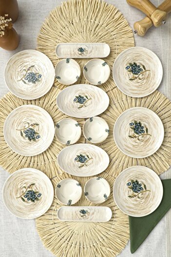 Heda Porselen Blueberry 16 Pieces Porcelain Breakfast Set for 6 Persons
