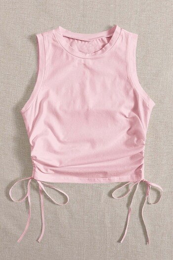 Merry See Side Gathered Sleeveless Blouse Crop Top Undershirt
