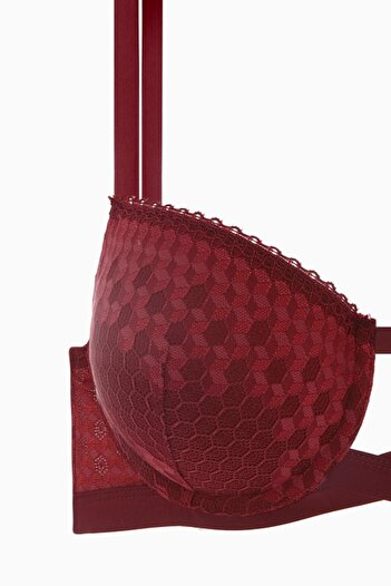 Wonna Lace Low-Cut Bra with Cross Rubber Detail - Double Push up - Fashion - 2510 - Burgundy