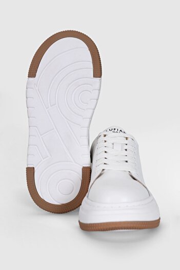 Lufian Hakiki Deri Bağcıklı  Kadın Sneaker Günlük Ayakkabı Beyaz