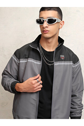 Highlander By Styli Color Block High Neck Windbreaker Jacket