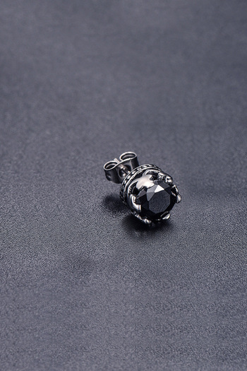 Chavin Black Single Stone Steel Men's Earrings Ei96Sy