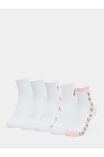 Styli Pack of 5 - Floral Embroidered Socks