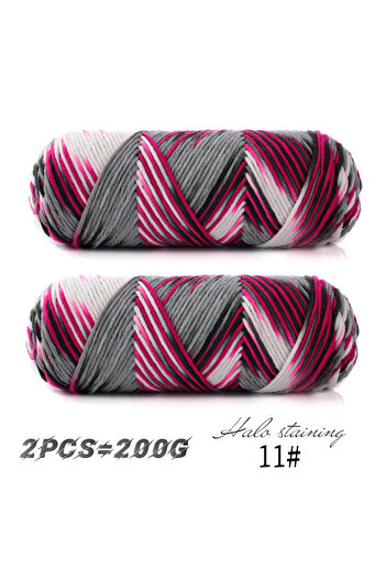 Choice 11 Black Grey Purple 2 PCs Colorful 5-strand Dyed Milk Cotton Baby Sweater Yarn Self Woven Scarf Med