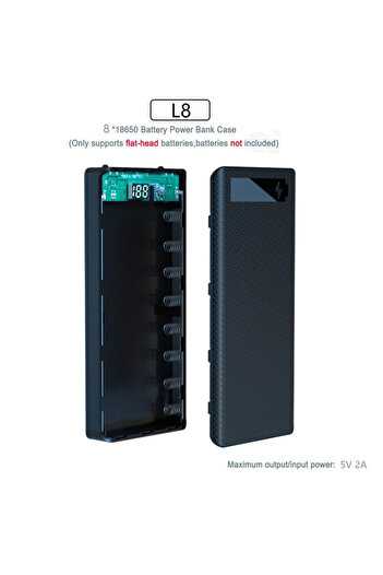 Choice1 8 Slot Black 8/10*18650 Power Bank Battery Box Holder Portable Dual USB Type C Charge Shell for iPho