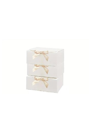 Choice WHITE 27x20x8cm 3pcs Large White All-In-One Gift Cardboard Box with Bow Ribbon Perfect for Party Wed