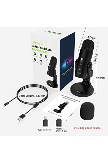 Choice black Haomuren USB Microphone for PC Mac Gaming Recording Streaming Podcast,Computer Condenser Mic w