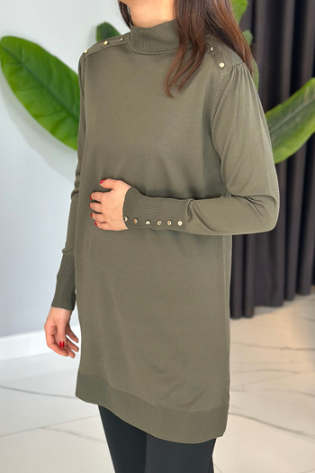 REMSA Khaki Knitwear Tunic 34048 - Button Detailed