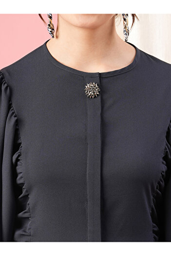 Mish By Styli Balloon Sleeves Round Neck Blouse & Solid Button Co-Ord Set