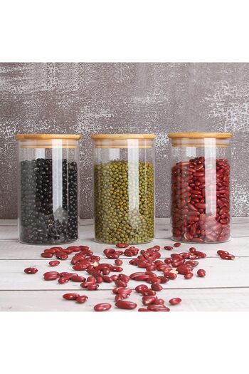 Generic 3 Pack Glass Storage Jars with Airtight Bamboo Lid 750ML