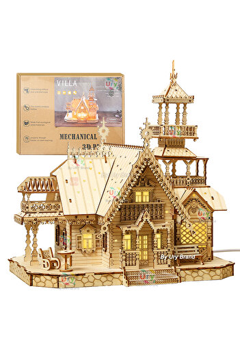 Choice With USB Light 3D Wooden Puzzle Villa House Royal Castle with Light Assembly Toy Kid Adult DIY Model