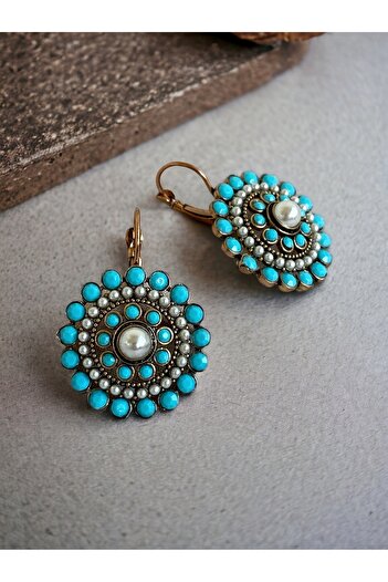 FAYRA ACCESSORIES Turquoise and Pearl Earrings