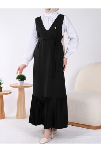 Modamorfo Φούστα Πλισέ Ζώνη Gilet -μαύρο