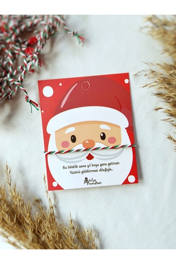 Atölye Merdiven Red Santa Claus 10Pcs Christmas Card Bracelet Set New Year's Luck Wish Bracelet 2025 2026