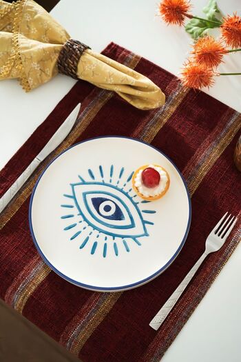 Kevin Seramik Hand Made Nazar Boncuklu 6’li Özel Tasarım Stackable Pasta Tabağı Seti
