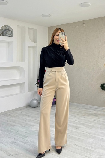 İrka Moda Double Button Palazzo Mink Trousers