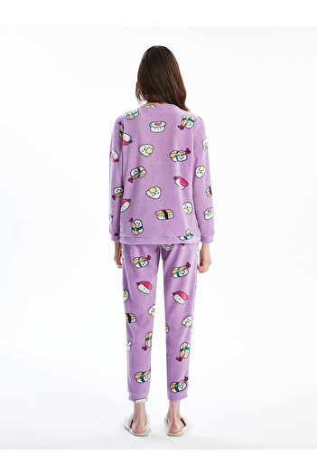 LC Waikiki LCW Young Lila Bisiklet Yaka Desenli Polar Kadın Pijama Takımı