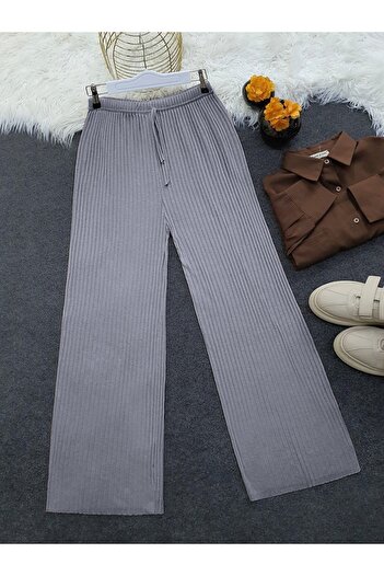 Modamorfo Gray Loose Ribbed Trousers - Lacing Detail
