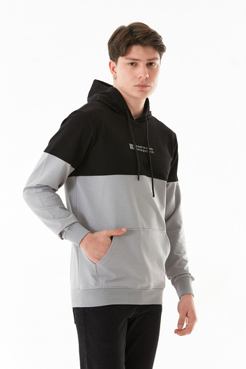 Fulla Moda Color Block Lettering Embossed Hooded Sweatshirt