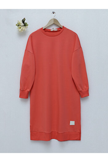 Modamorfo Long Tunic with Trim Detail and Slit - Pomegranate Flower